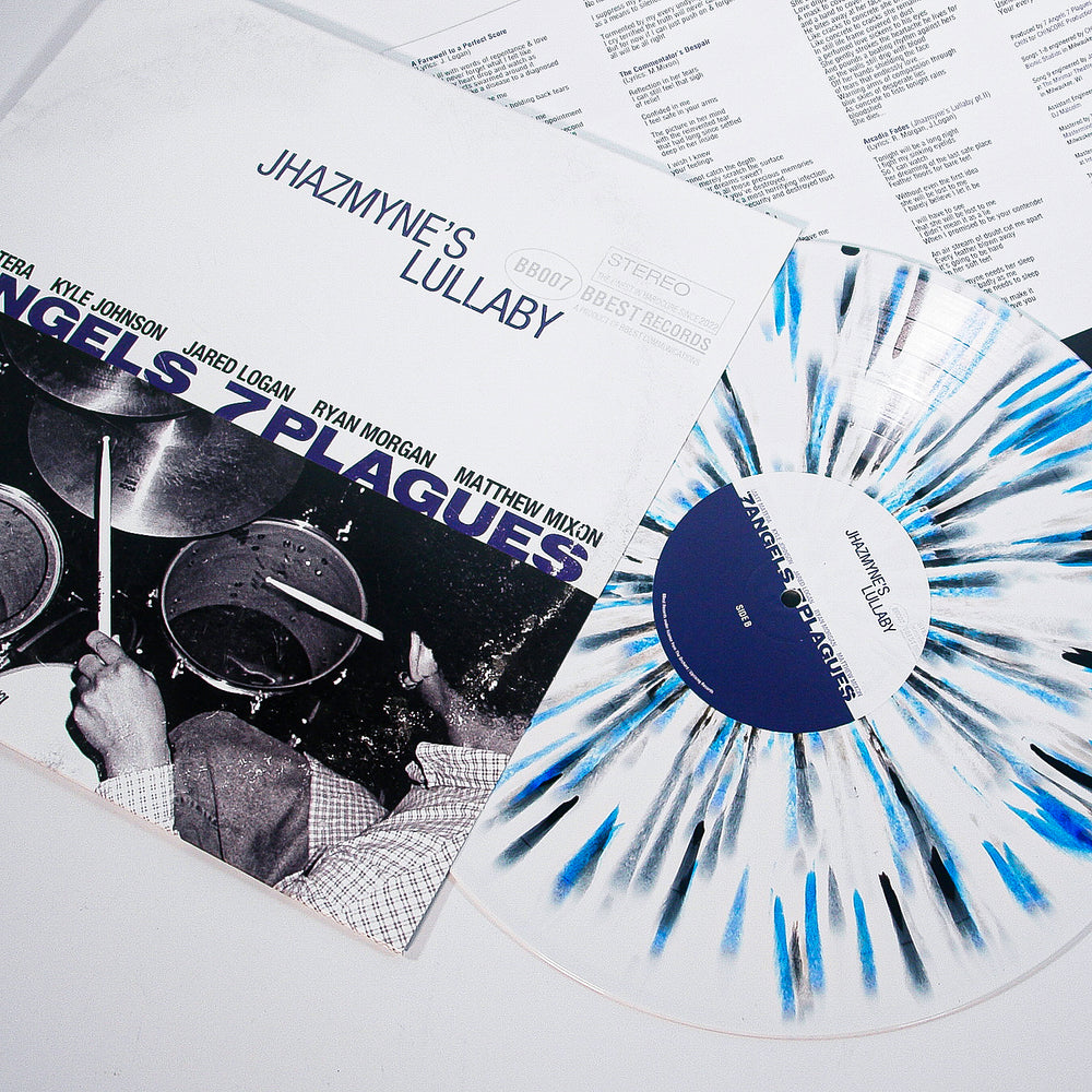 7 angels 7 plagues Jhazmyne's Lullaby -  Splatter on Opaque - White with Blue Jay, Black, & Grey Splatter Silent Deaths, Crowded Lives