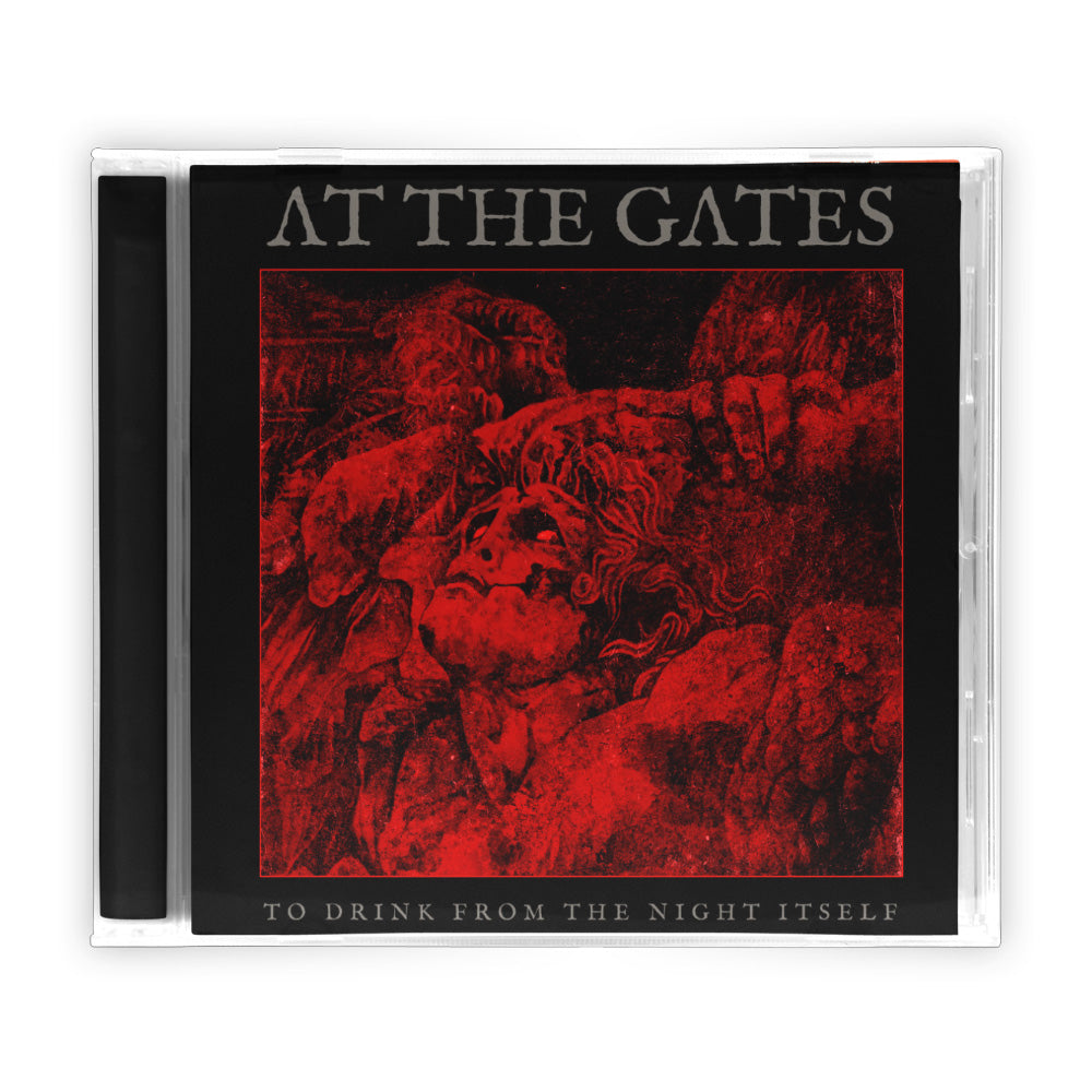 CD cover for At The Gates album To Drink from the Night Itself, featuring a dark, red-tinted illustration of distressed figures and bold text—reflecting the raw intensity of Swedish Death Metal. Brand: At The Gates.