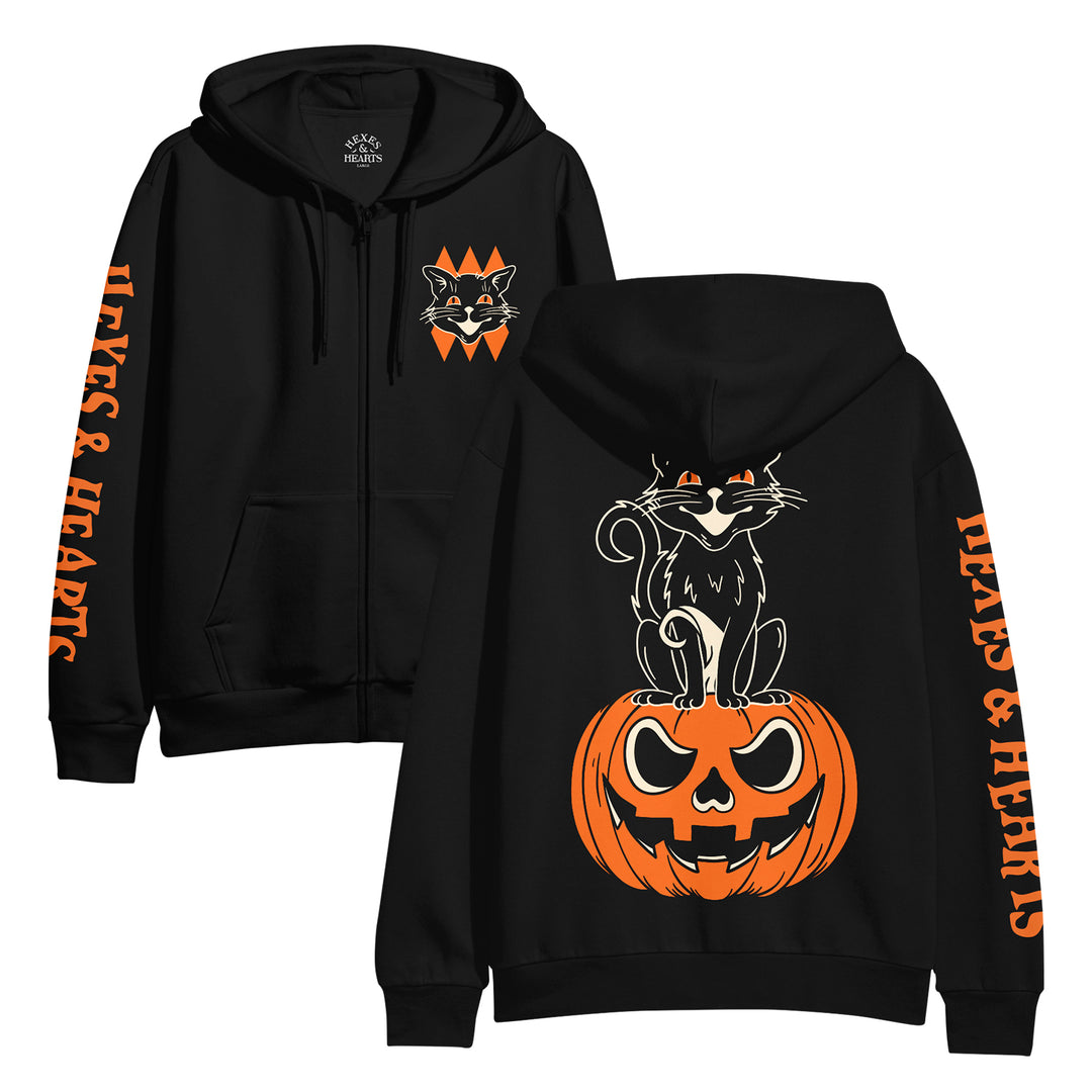 Black Cat - Black Zip-Up front and back