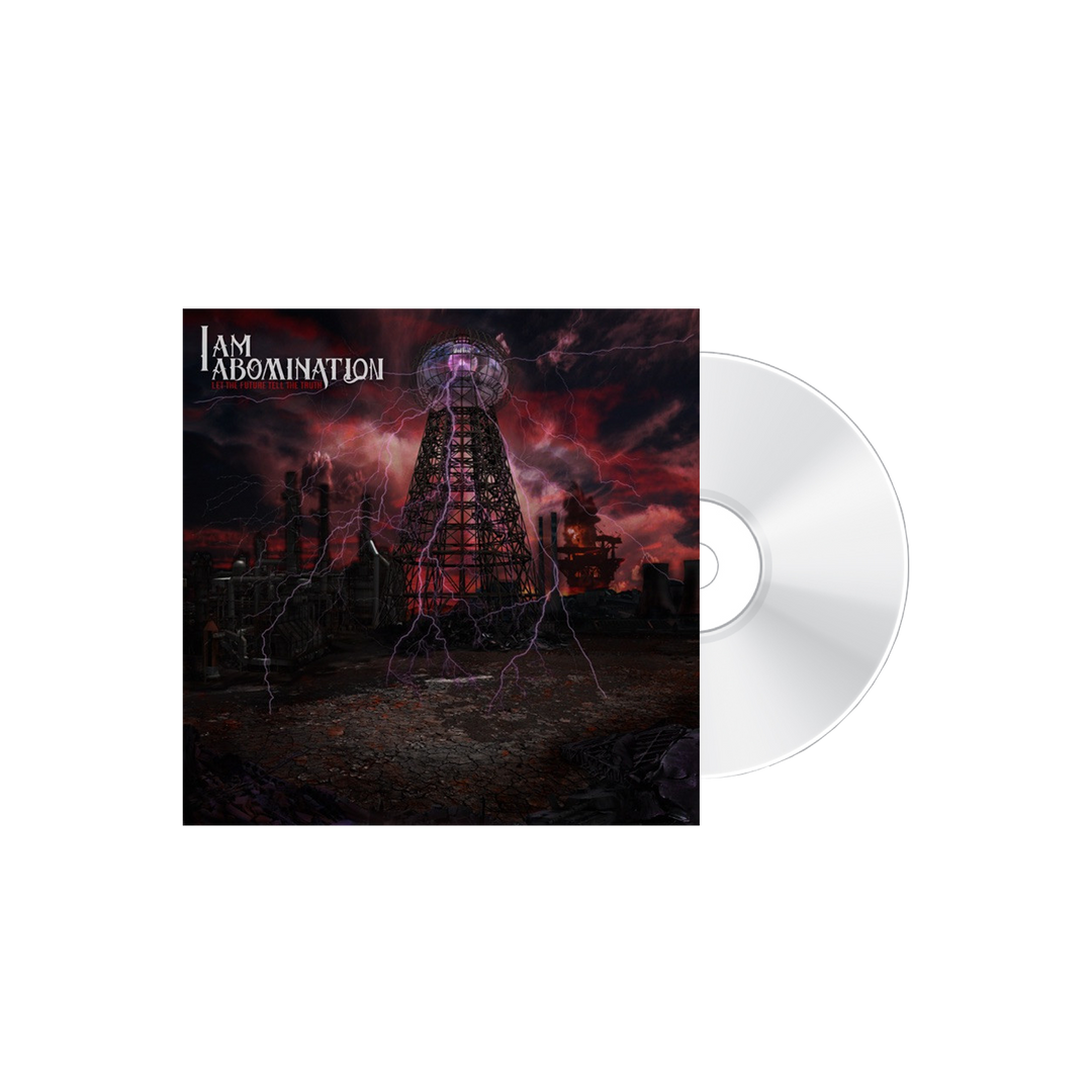 Vinyl record with a dark cover featuring a tower and the text 'I Am Abomination' on a white background.
