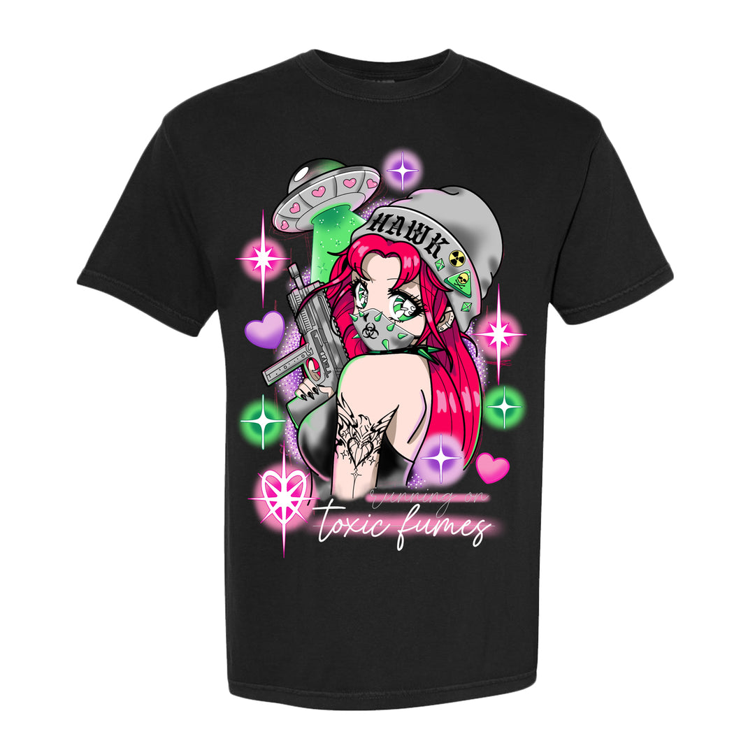 hawk Anime Girl-Black T-shirt