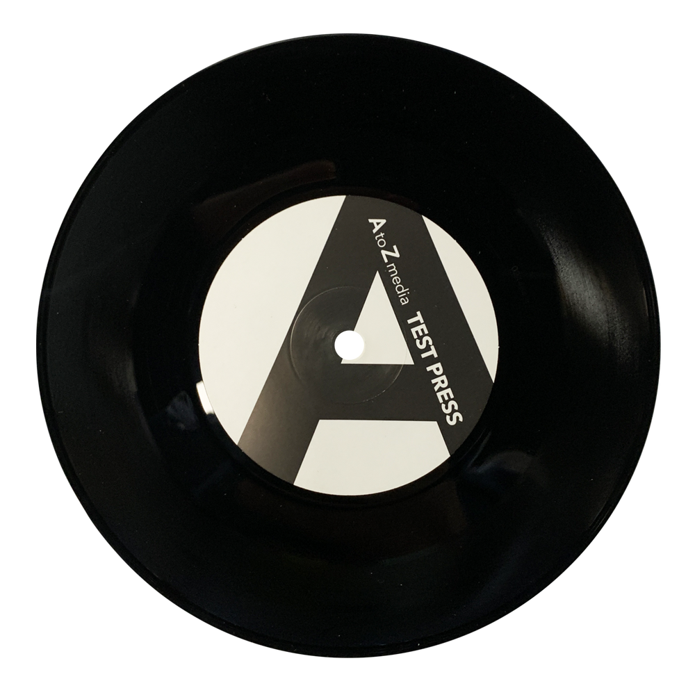A black vinyl record labeled “Die Young TEST PRESS,” featuring a bold “A” on the center label, is displayed on a white background—a rare limited split release perfect for metallic hardcore and street punk collectors.