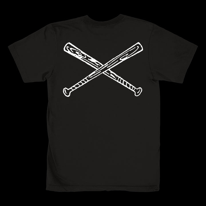 Integrity black Heavy Cotton t-shirt with a bold white graphic of two crossed baseball bats on the back—perfect for fans of premium printed T-shirts.