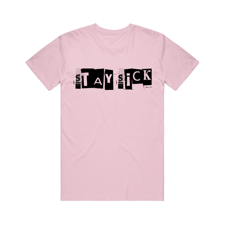 A light pink Stay Sick Clothing T-shirt with STAY SICK in bold, black, cut-out style letters across the chest.