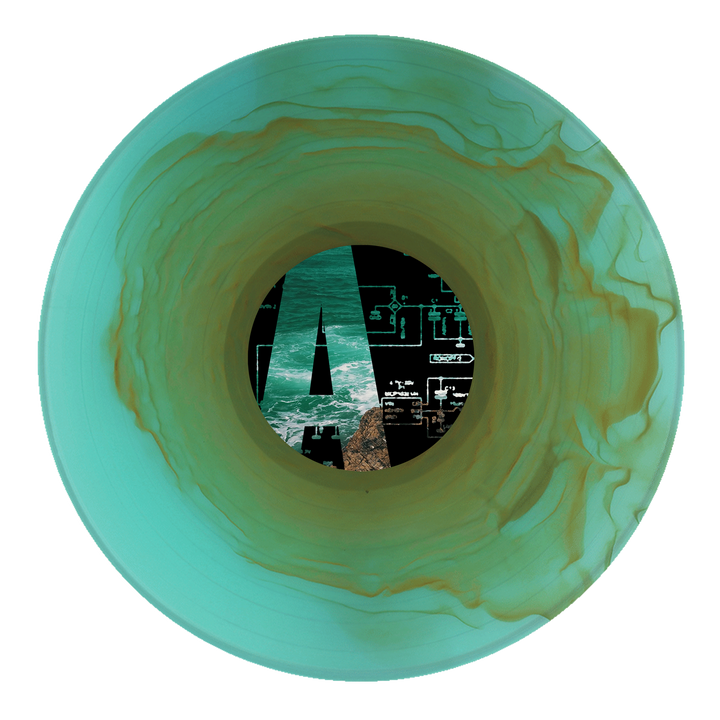 Joshua’s A Whole New Theory vinyl is a translucent turquoise record with swirling brown, featuring an ocean-inspired center label—an eye-catching limited edition reissue perfect for post-hardcore emo fans.