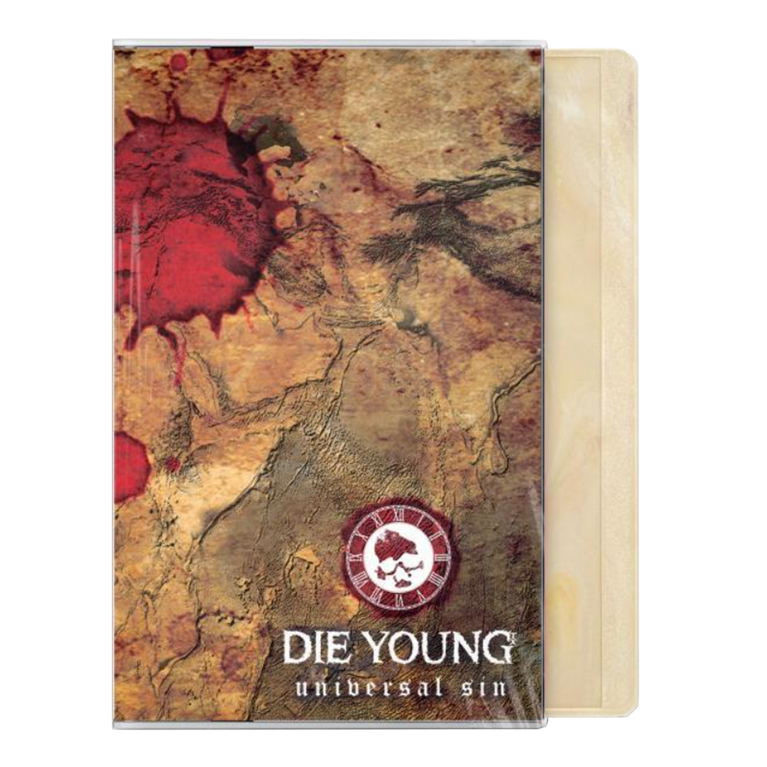 A hardcore EP cassette from Die Young, featuring an abstract earthy cover with red splatters and a circular logo. The text reads "Universal Sin"—ideal for fans of raw intensity and All Out War-inspired vibes.
