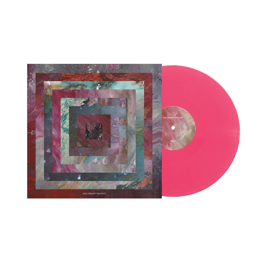 A pink vinyl record from Axis is partly visible beside its album cover, which displays textured concentric squares—a vibrant design that mirrors the powerful sound at the heart of this release.
