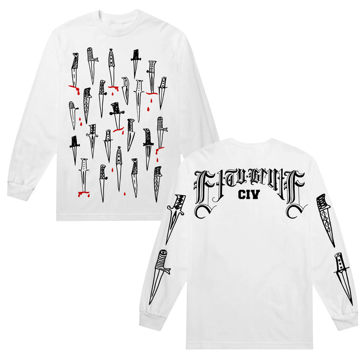CIV Et Tu Brute White Long Sleeve front and back