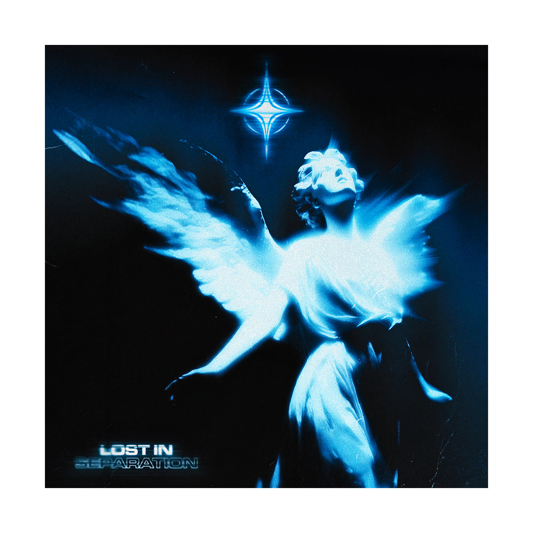 A glowing, blue-toned angelic figure with wings gazes at a bright star on a dark background. "Lost In Separation," the brand name, appears in the lower left corner.
