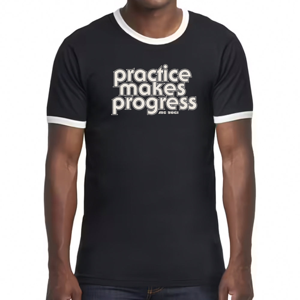 MC YOGI - Practice Makes Progress Black Natural - Ringer Tee
