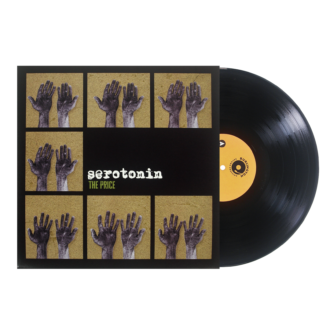 Vinyl record album titled Serotonin: The PRICE, featuring Nashville punk band cover art of a grid of photos showing pairs of hands against a textured background.