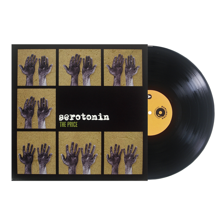 Vinyl record album titled Serotonin: The PRICE, featuring Nashville punk band cover art of a grid of photos showing pairs of hands against a textured background.