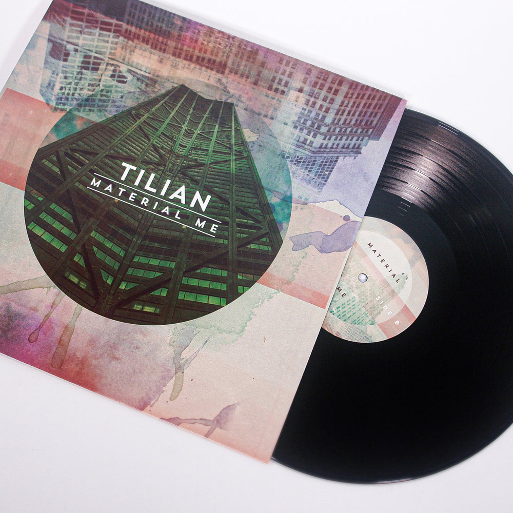 Vinyl record with a colorful cover featuring the artist 'Tilian' and album title 'Material Me'.