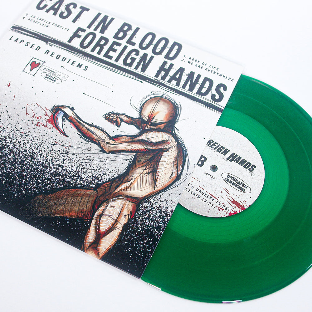 Vinyl record with green disc and illustrated cover featuring a person in a helmet and uniform.