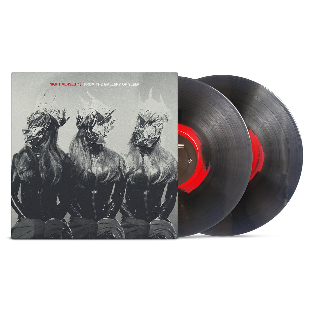 A Night Verses Eclipse Double LP set with translucent black discs. The album cover features three figures in surreal metallic masks and the text: Night Verses / From The Gallery of Sleep.