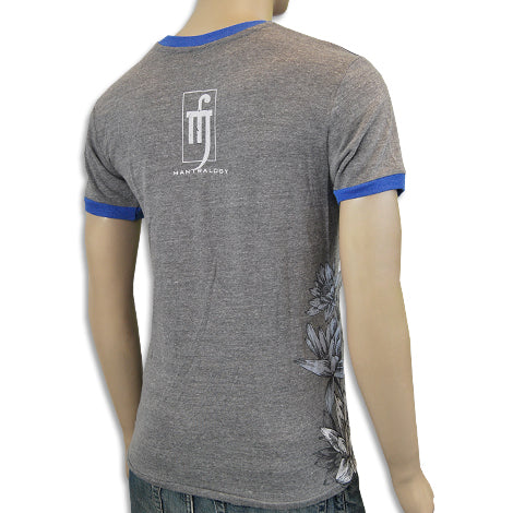 Mantralogy Krishna Side Print Heather Grey/Blue Ringer