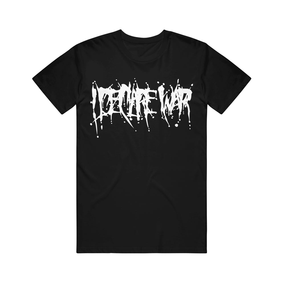 A black I Declare War t-shirt with "Declare War" in bold, white, dripping letters printed across the chest.