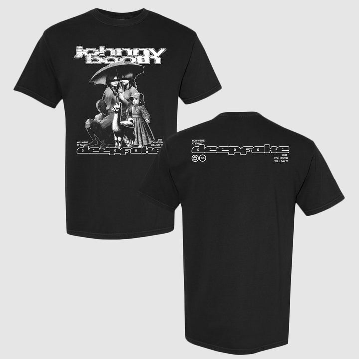 johnny booth Deep Fake - Black T-Shirt front and back
