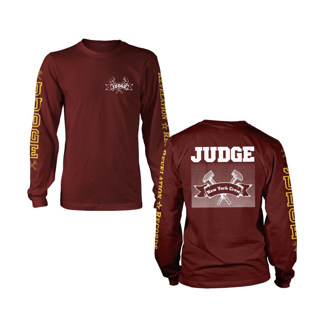 judge NY Crew Maroon Long Sleeve front and back