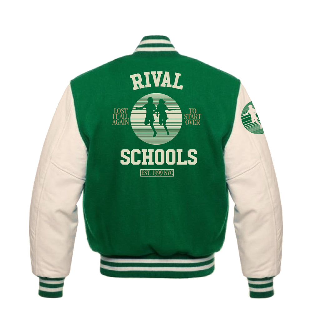 rival schools Good Things Green & White Varsity Jacket back