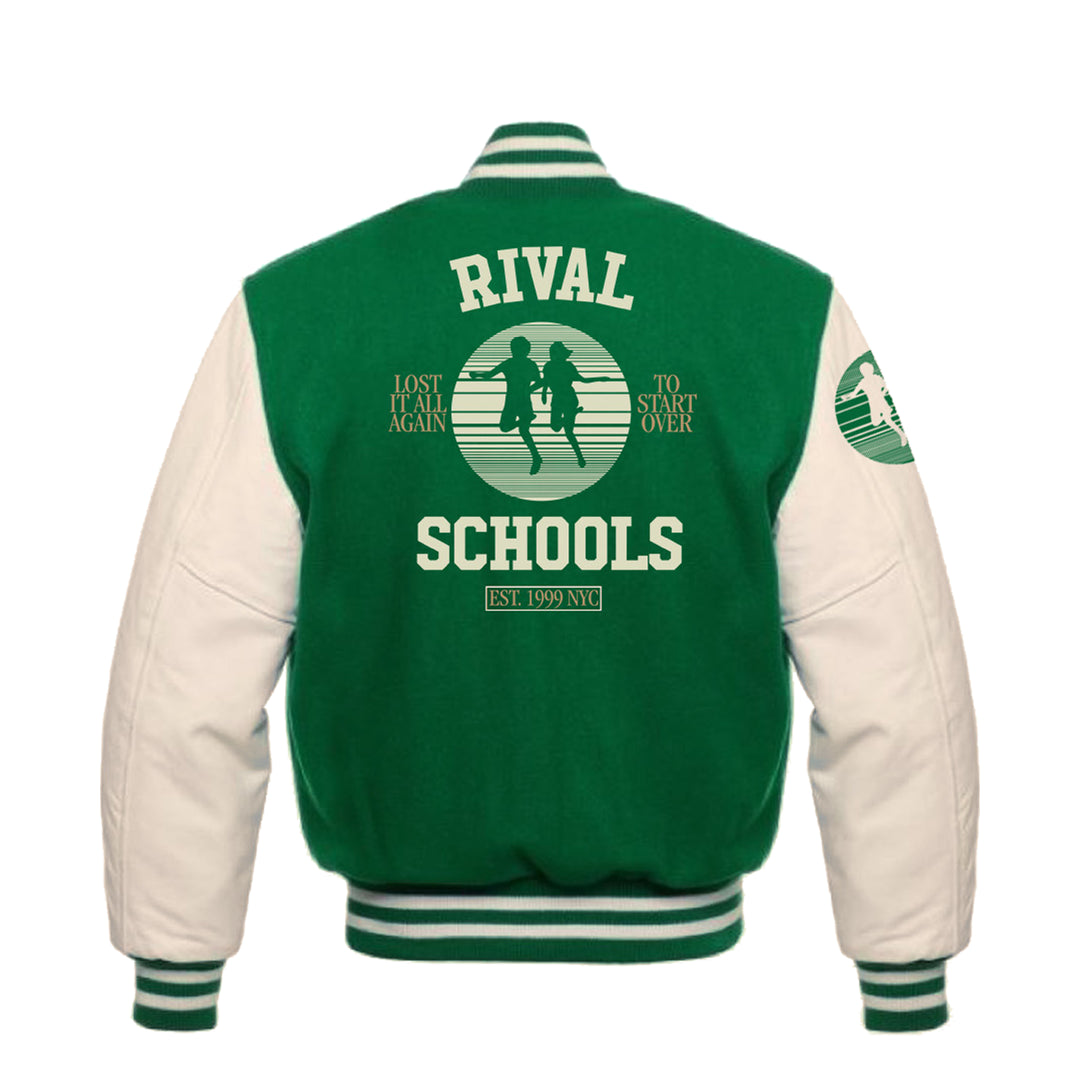 rival schools Good Things Green & White Varsity Jacket back