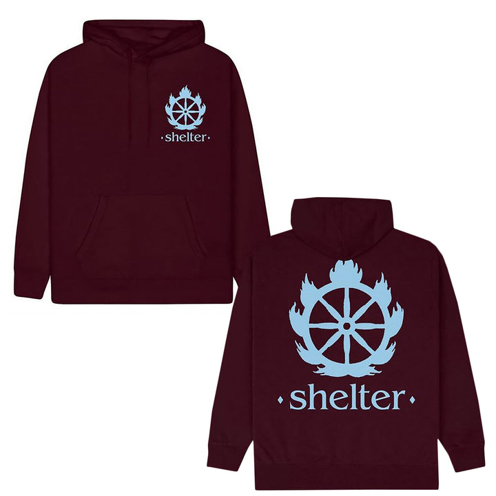 shelter Logo Maroon Hoodie front and back