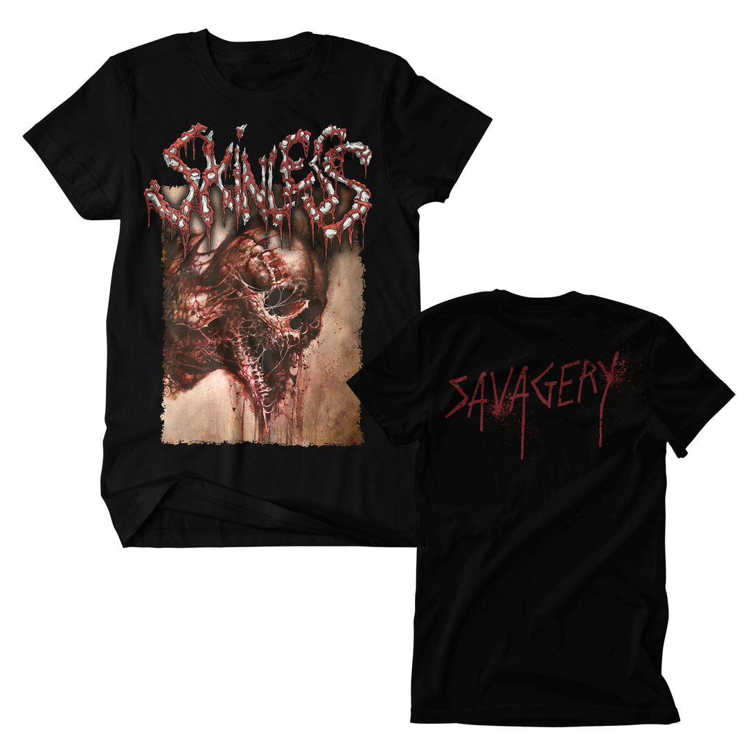 skinless Savagery Black T-Shirt front and back