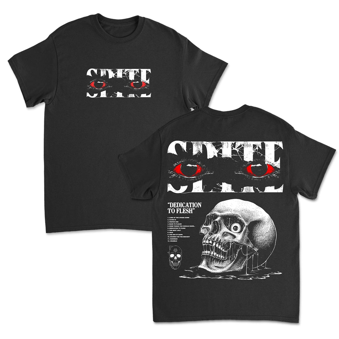 spite Eyes - Black T-Shirt front and back