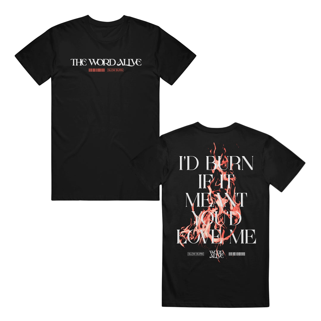 the word alive Slow Burn - Black - Tee front and back