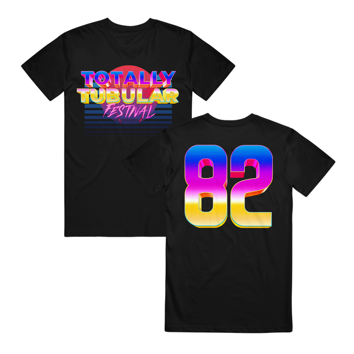 totally tubular festival Logo - Black T-Shirt front and back