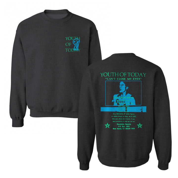 youth of today Can't Close My Eyes - Charcoal Heather Crewneck front and back