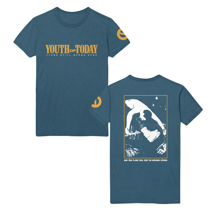 youth of today Flame Still Burns - Indigo Blue T-Shirt front and back