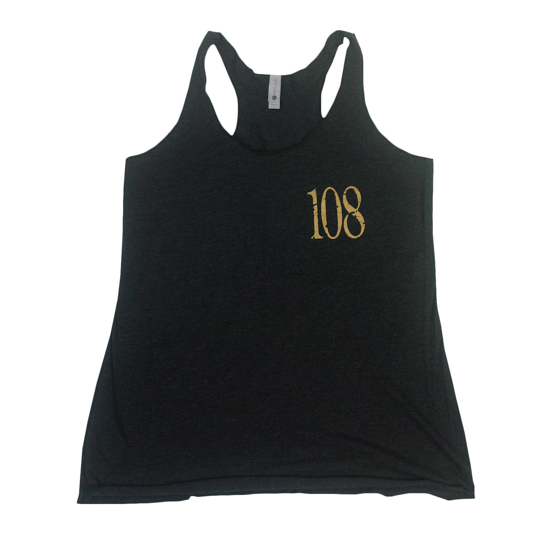 108 Skull Heather Black Womens Racerback Tank Top front