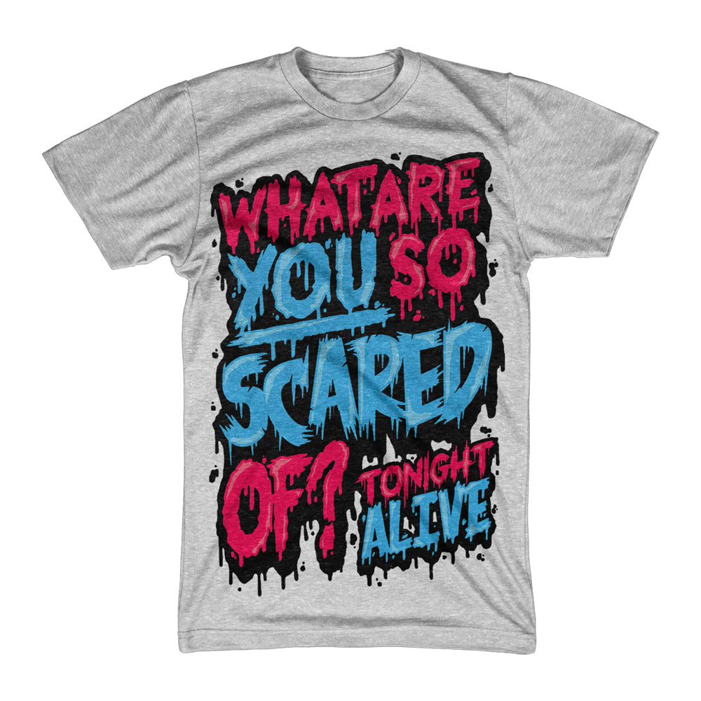 What Are You Scared Of? Red / Blue Heather Grey Tee