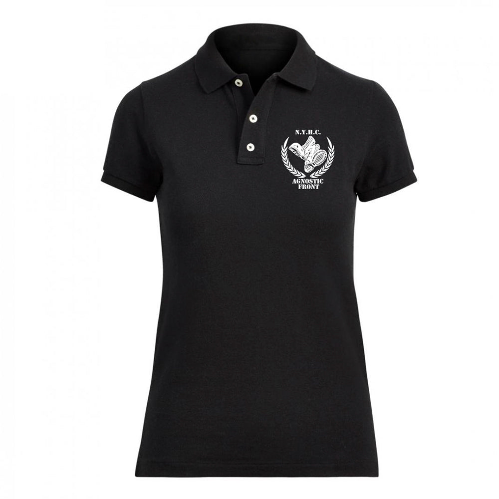 Boots Embroidered Ladies Black Polo Tee