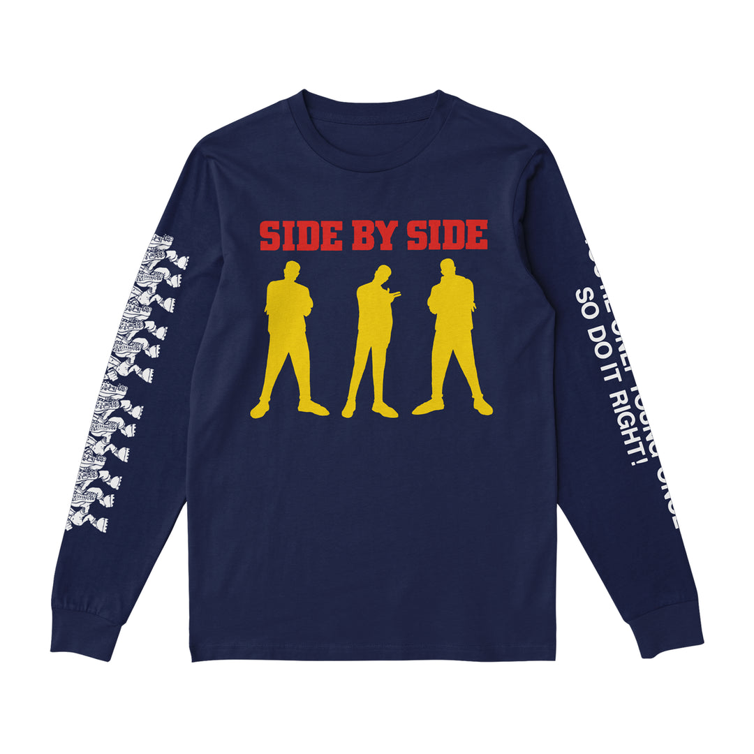 side by side You're Only Young Once - Navy Long Sleeve front 