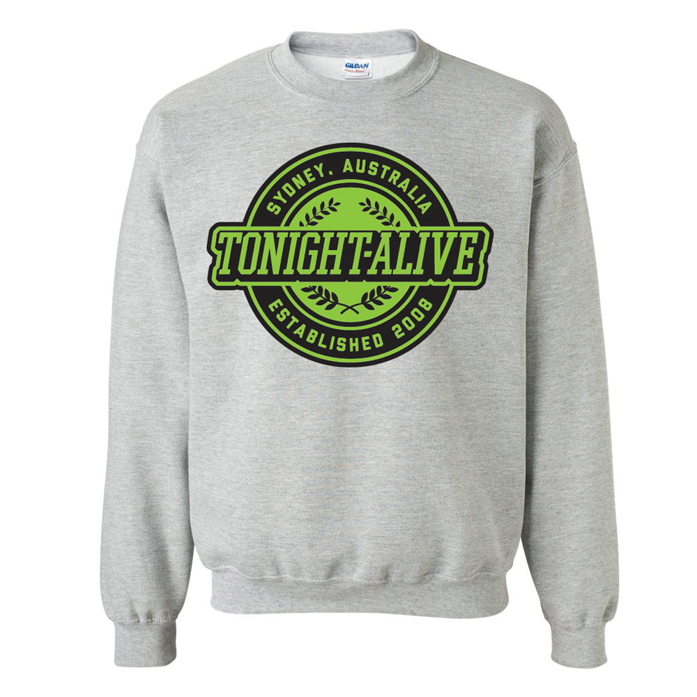 tonight alive Green Crest - Heather Grey Crewneck Sweatshirt